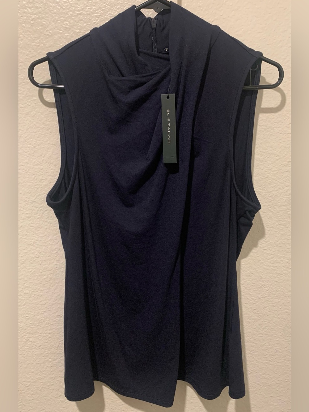 Elie Tahari Navy Sleeveless Draped Neck Camisole